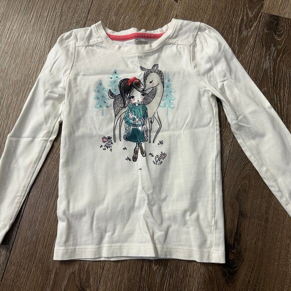 Gymboree Girls Size 4 White Long Sleeve Shirt – Girl & Deer Graphic - Picture 1 of 4
